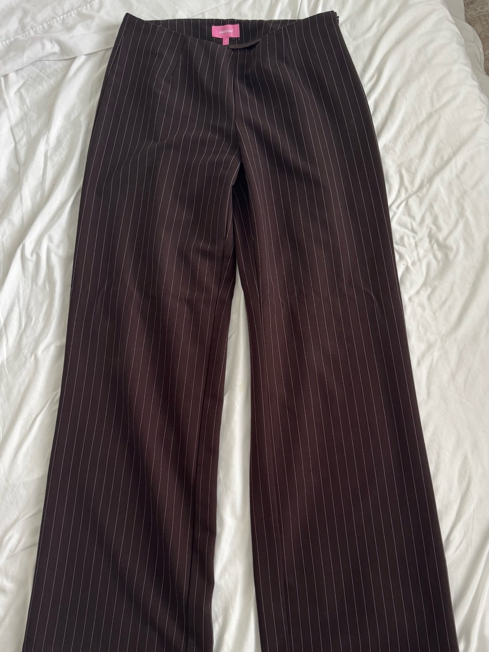 Edikted Brown Pinstripe Wide-Leg Pants